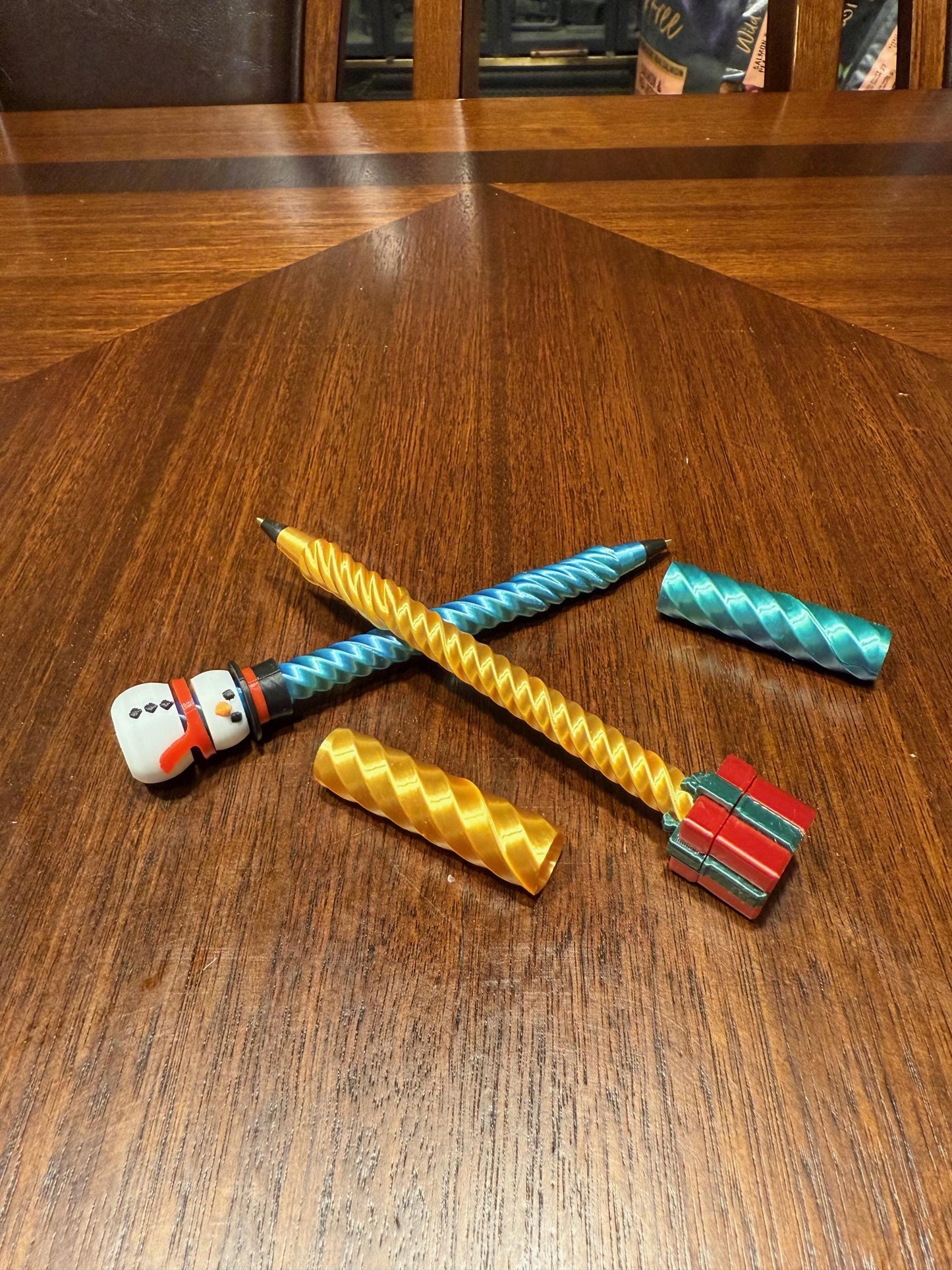 Winter themed fidget pens, small gift, gift for home or school, teacher gift, holiday gift, spiral pen, play, desk toy, stress relief.