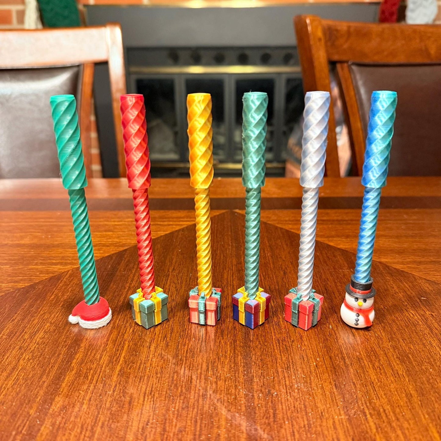 Winter themed fidget pens, small gift, gift for home or school, teacher gift, holiday gift, spiral pen, play, desk toy, stress relief.
