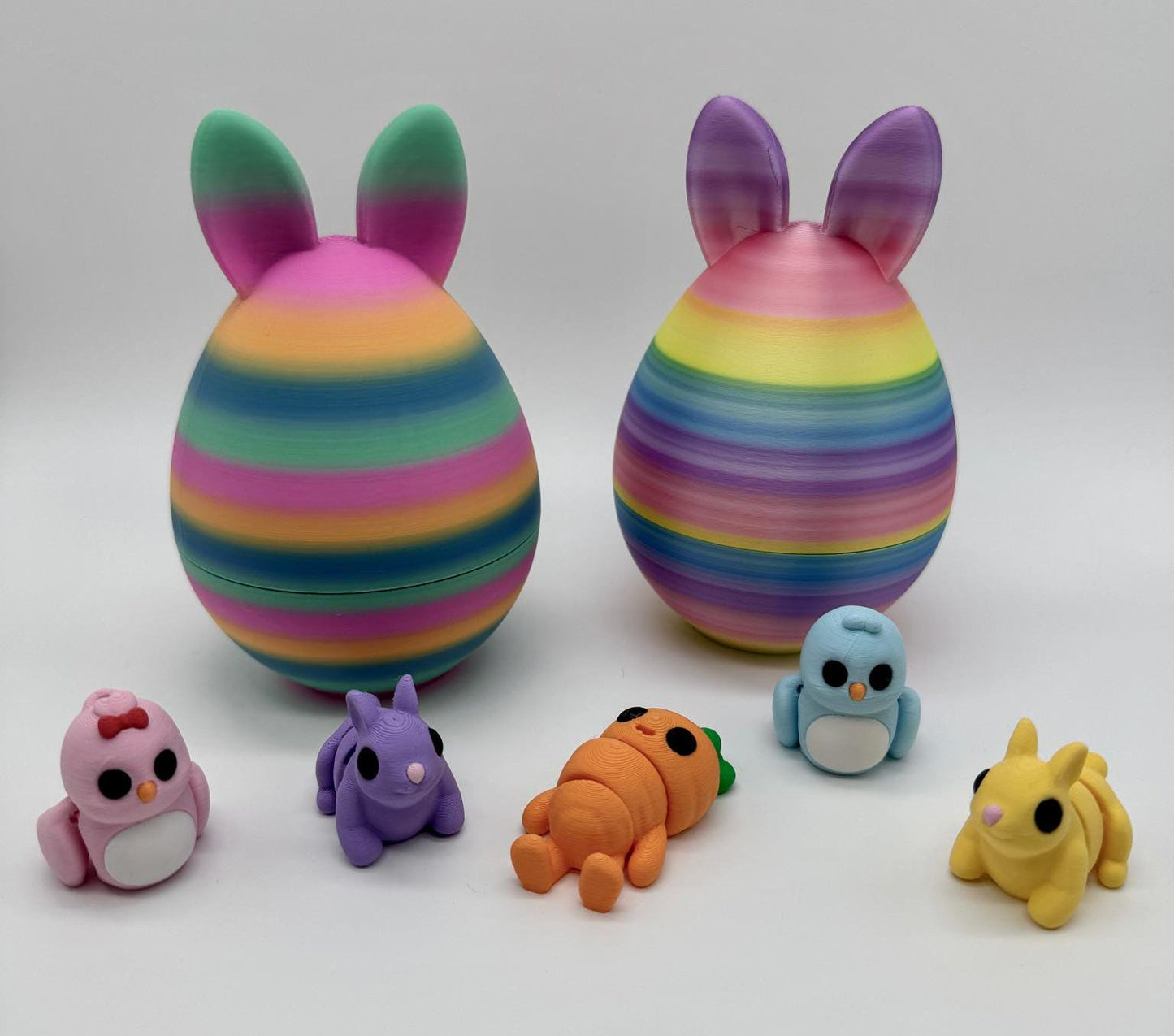 Easter Articulated Mini Figurines Set | Easter Egg Container Full Of Fidget Toys | Cute Bunnies Chicks & Carrot | Kids Easter Basket Gift