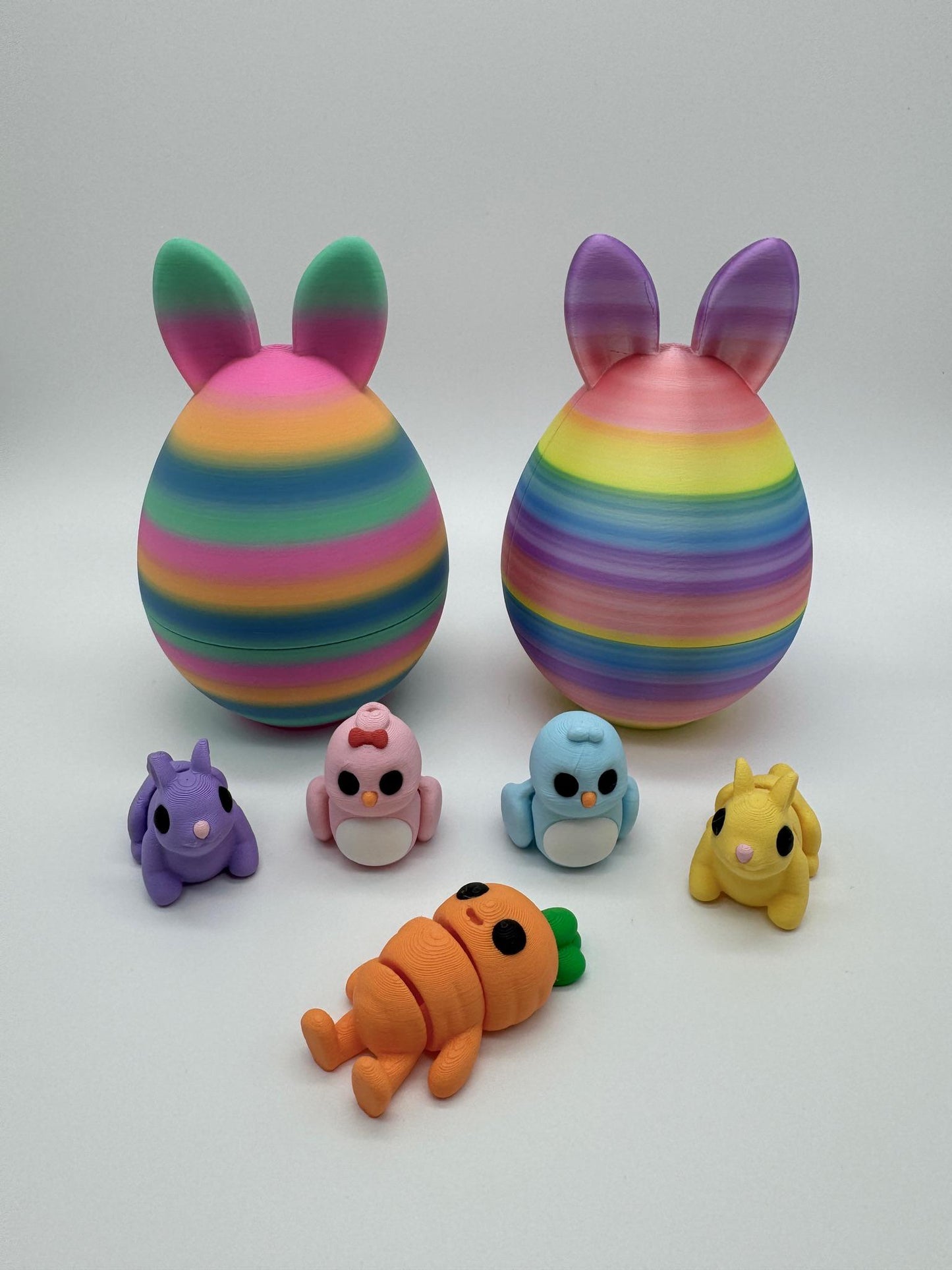 Easter Articulated Mini Figurines Set | Easter Egg Container Full Of Fidget Toys | Cute Bunnies Chicks & Carrot | Kids Easter Basket Gift