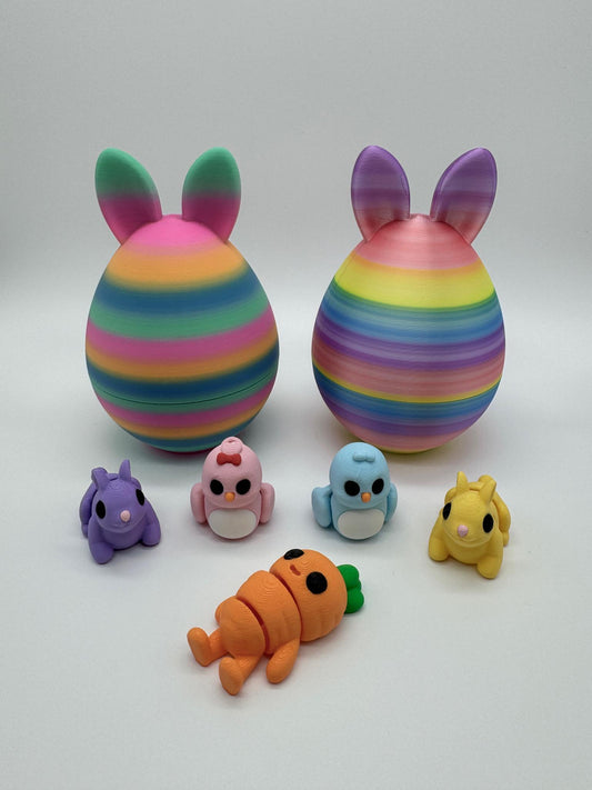 Easter Articulated Mini Figurines Set | Easter Egg Container Full Of Fidget Toys | Cute Bunnies Chicks & Carrot | Kids Easter Basket Gift