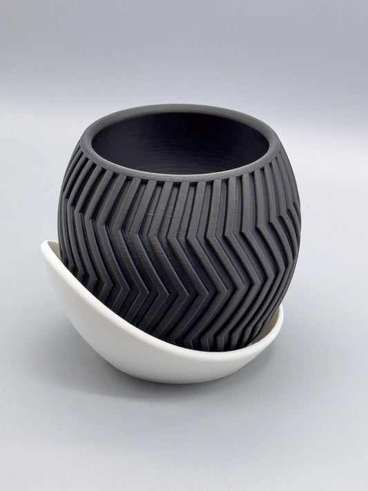 Modern Planter with Saucer | Indoor Plant Pot | Minimalist Decor | Perfect for Succulents, Small Plants, Cacti | 3D Printed | Chevron Model